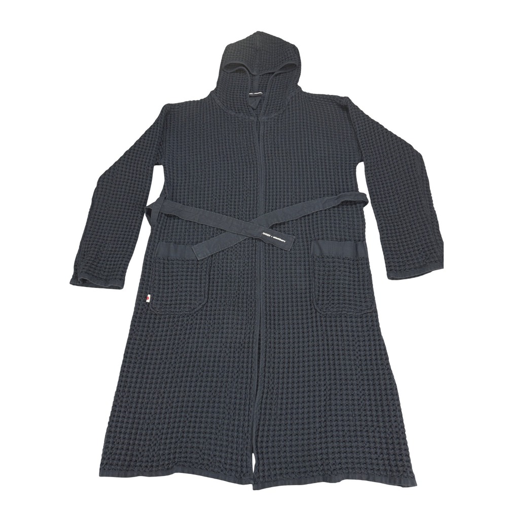 Onsen x Huckberry Hooded Waffle Robe Mens Large Navy Blue Supima Cotton Bathrobe